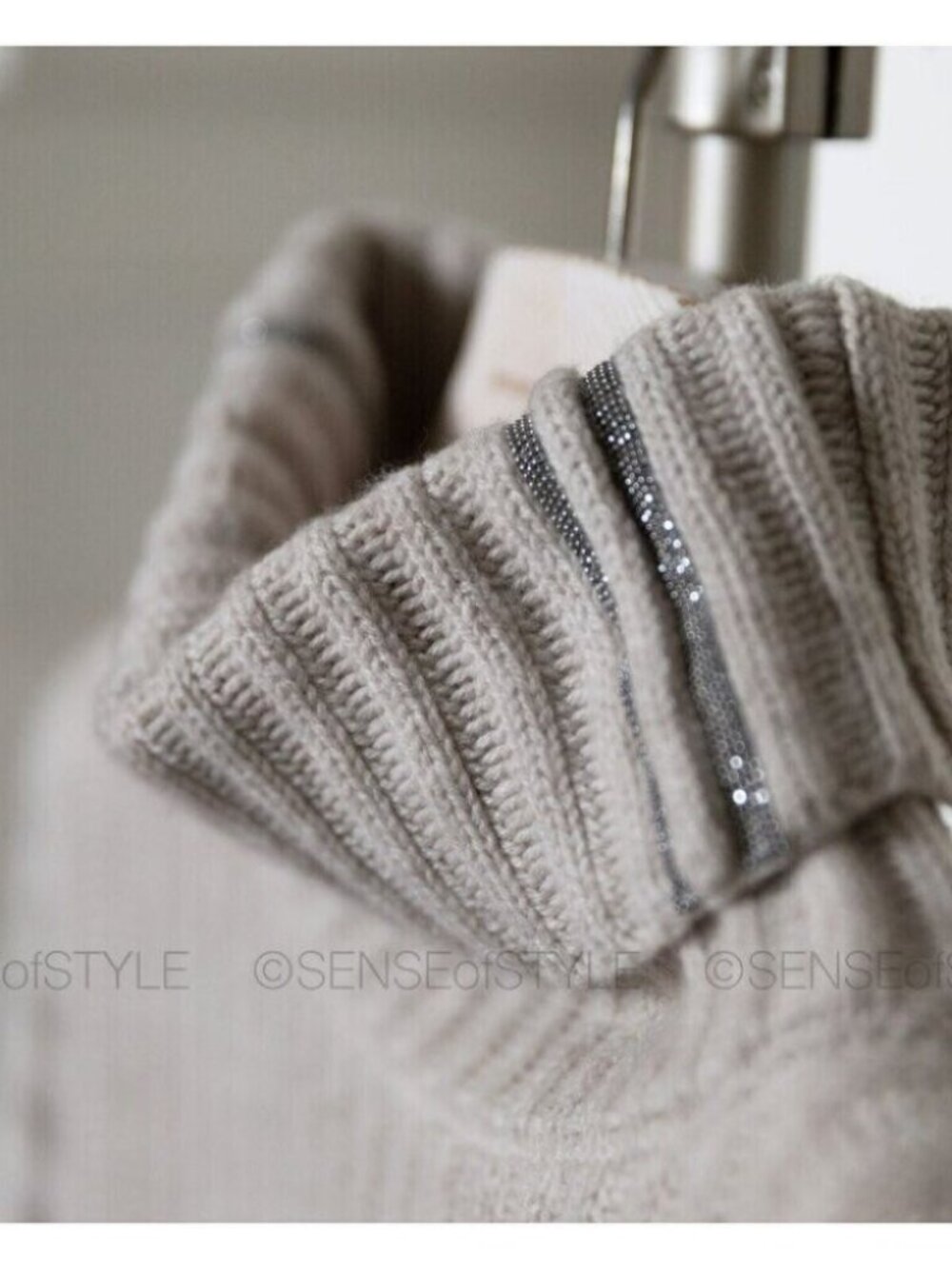 Brunello Cucinelli Women's Cashmere Sweater Monili Trim Beige Size XXS